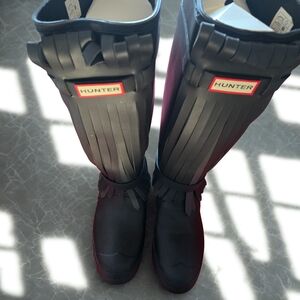 Rare Hunter Original Knee High Fringe Rain Boots Black Size 7